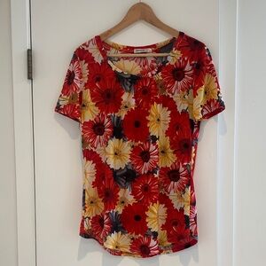 Urbanwear Vintage Red and Yellow Floral Short Sleeve Top, Size M